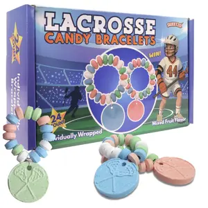 Lacrosse Candy Bracelets, Sports Themed Edible Jewelry, Team Party Favors, 24 Count, 10.16 Ounces