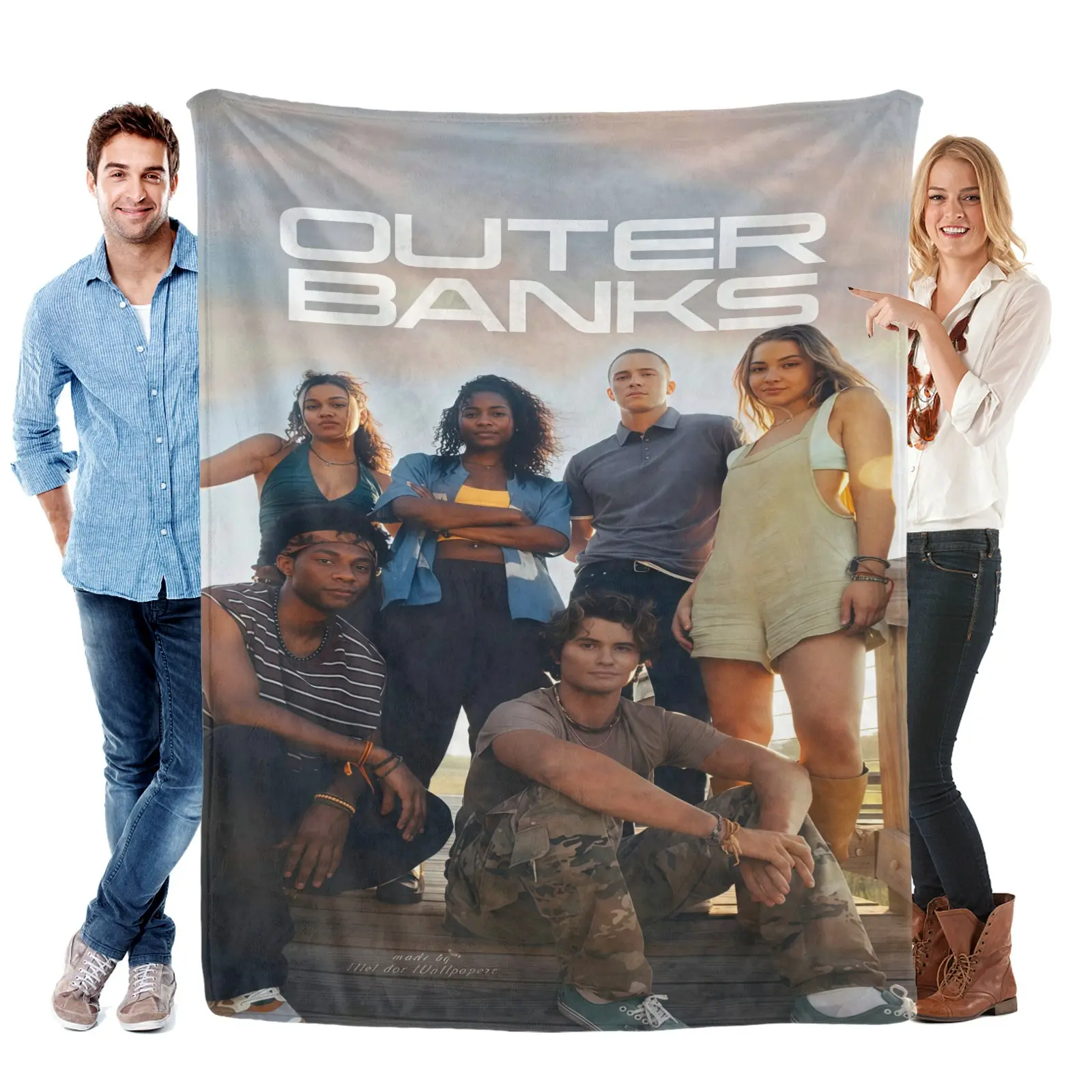 Outer Banks TV Show Poster Throw Blanket, Teen Adventure Drama Series Flannel Blanket for Dorm Bedroom Decor