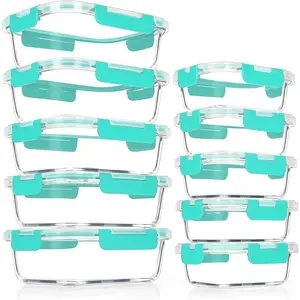 10Pack Glass Meal Prep Containers Airtight Locking  34oz & 12oz Stackable Storage Set  Microwave Oven Dishwasher Safe Green