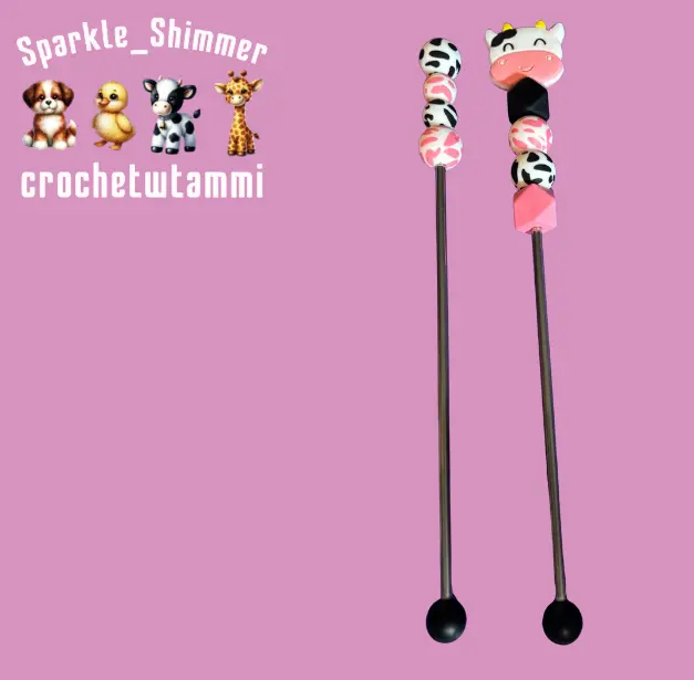 Adorable Cow Amigurumi Sticks for Crochet with matching beads