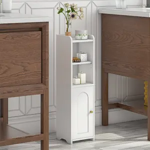Bathroom Storage Cabinet, Small Corner Floor Cabinet with Doors and Adjustable Shelf, Narrow Toilet Paper Cabinets, Bathroom Organizer for Small Spaces