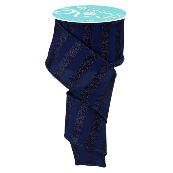 2.5" x 10yd Horizontal Glitter Stripes Ribbon – Navy Blue