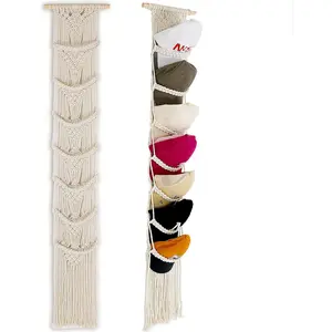 Jontell Macrame Hat Rack - 1 Pack Baseball Caps Organizer for Wall with Handmade Cotton Racks Up to 14 Caps, Boho Style Display Hanging Accessory Decor Gift