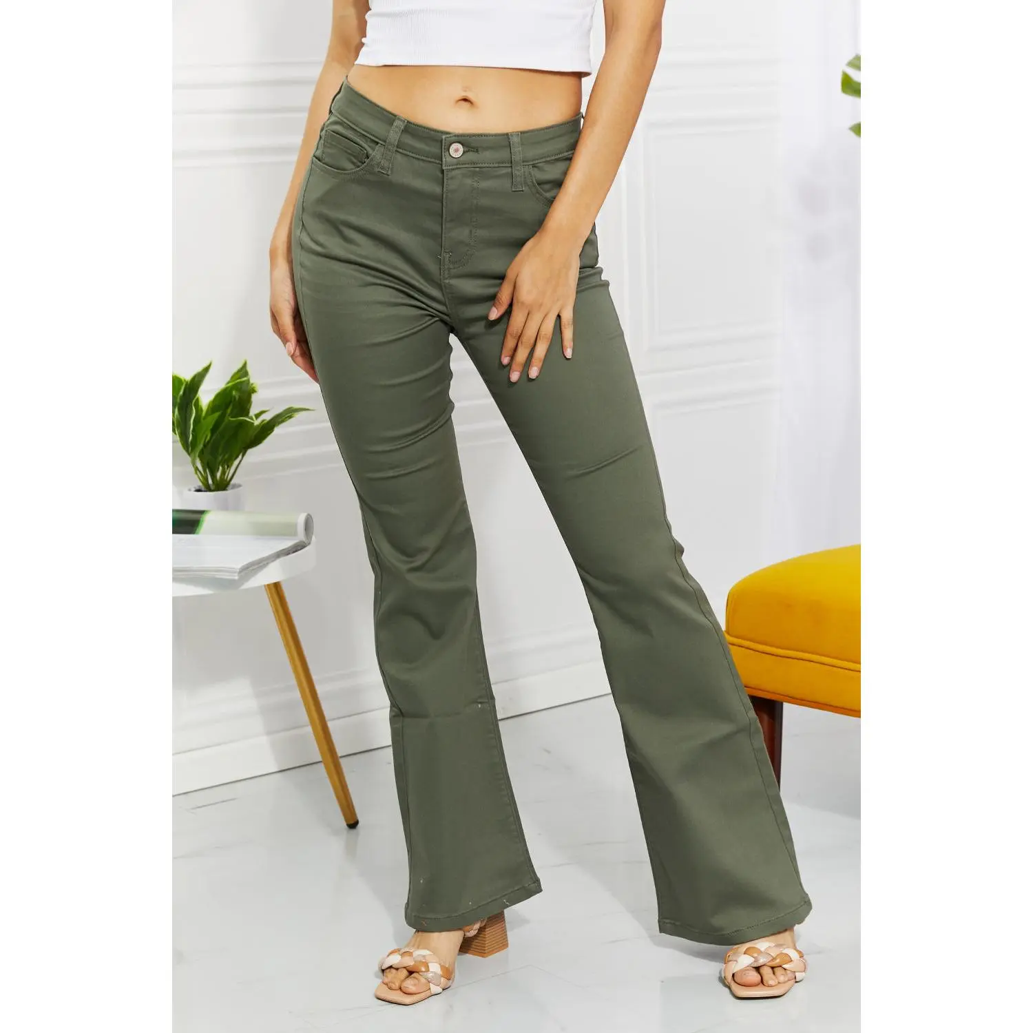 Zenana Clementine Full Size High-Rise Bootcut Jeans in Olive