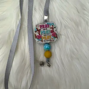 Pray on it badge reel lanyard with heart-shaped silicone rings for ultimate comfort and style