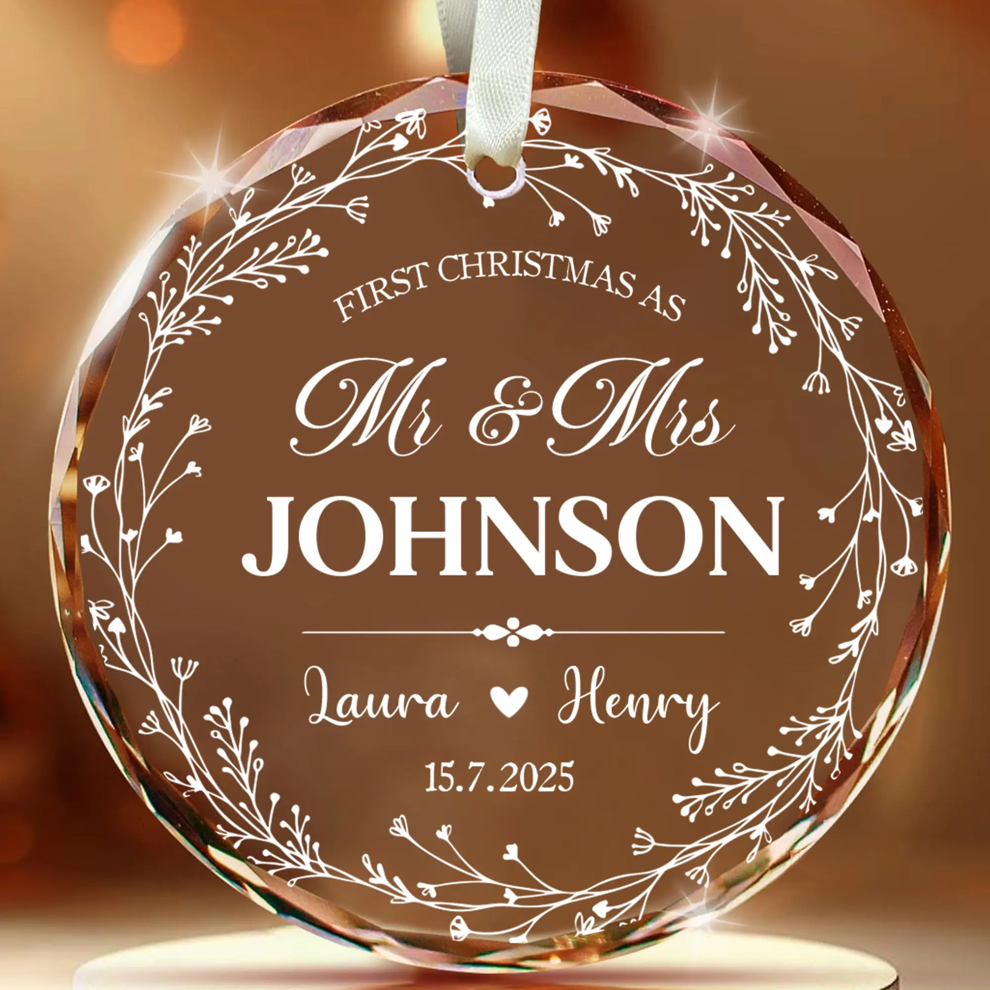 2026 Personalized Mr and Mrs Married First Christmas Ornament - Custom Name Date Tree Decor Gift for Newlyweds, Wedding Keepsake