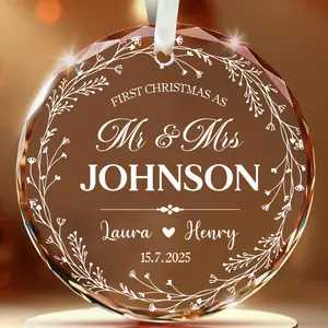 Personalized First Christmas Married Ornament 2026- Custom Name Date Gift, Mr and Mrs Custom Wedding Ornament for Newlyweds, First Christmas as Married Couple Keepsake