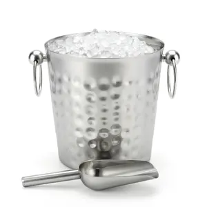 Insulated Ice Buckets with Scoop for Parties,3 Liter Iceberg Anchored Wine Chiller Champagne Bucket for Cocktail Bar, Metal Bucket Non-Sweat