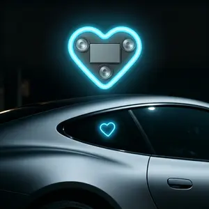 Solar-Powered Heart Neon Car Light, USB Rechargeable Ambient Light with 4 Colors & 5 Modes, No Wiring Needed Car Window Decoration for Couples Night Drive, TikTok Viral Romantic Car Accessory, Universal Fit for All Vehicles -YY0