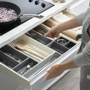 10-Piece Multipurpose Kitchen Drawer Organizer Set with Plastic Cutlery Trays, Adjustable Inserts & Flatware Organizers for Customizable Storage