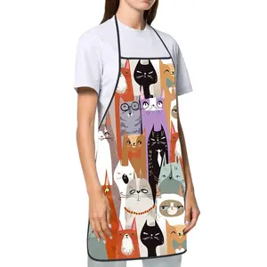 Cartoon Cat Pattern Apron, Creative Funny Printed Household Cleaning Apron, Waterproof & Oil-proof Easy To Clean Kitchen Cooking Baking Apron, Novelty Cooking Aprons