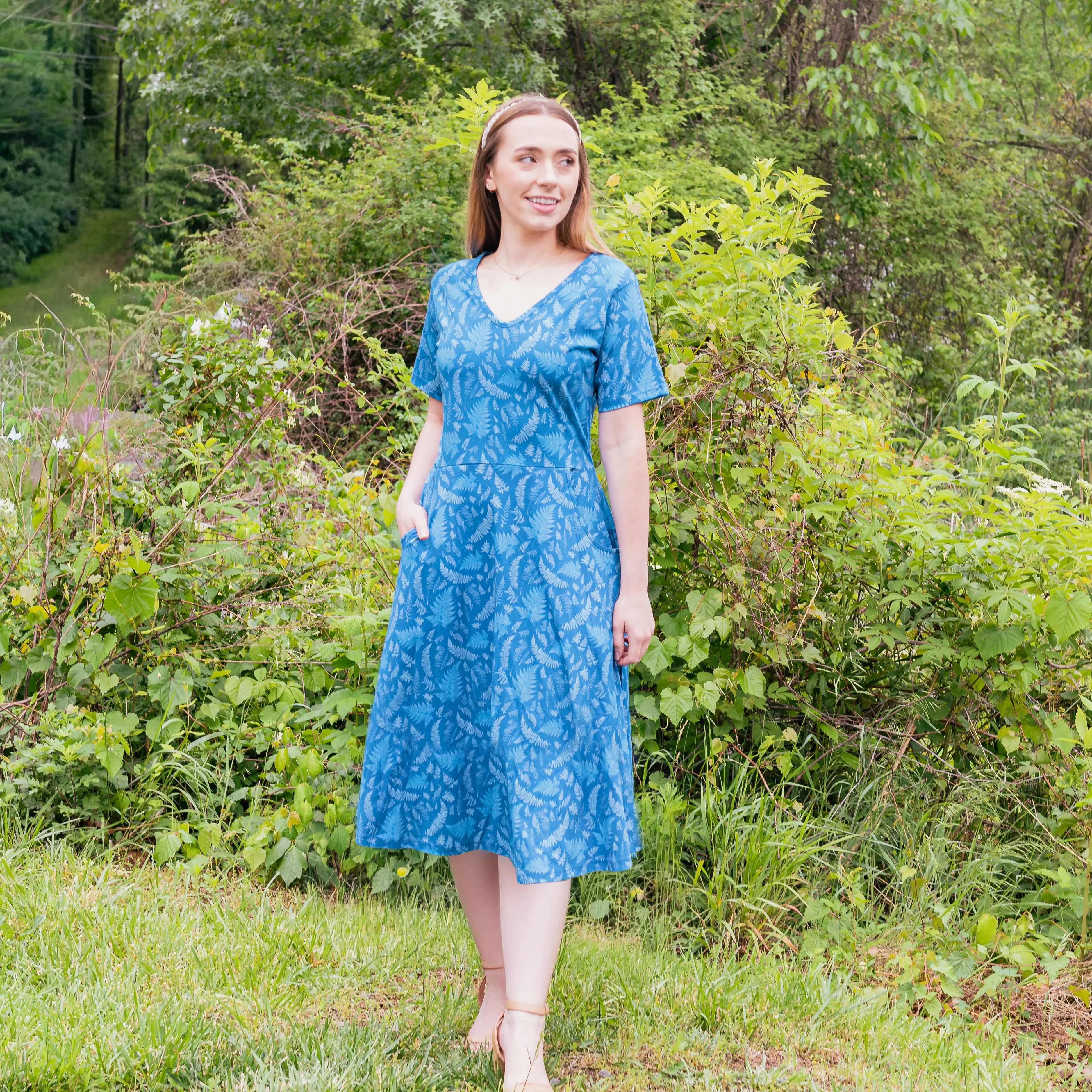 Cyanotype Fit & Flare Dress with Pockets