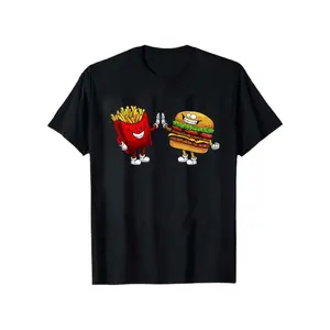 Cartoon Cute Pattern Of Hamburger And French Fries Men'S Short Sleeved T-Shirt  , Casual Sports Top, Suitable For Outdoor Daily Wear, Suitable For Holiday Gifts, Birthday Gifts, For Family, For Loved Ones, For Dad