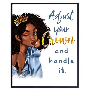 Black Queen Wall Decor LARGE 11x14 - Inspirational quote Decor for Girls Room - Motivational poster for Women - Afro Girl Wall Art Gifts - positive affirmation - Black Girl Empowerment - Unframed