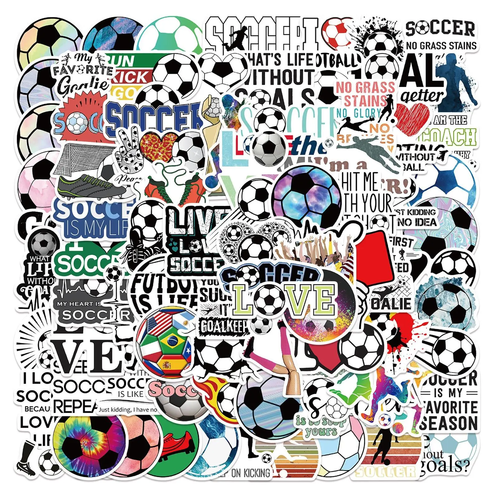 100 Sheets/Set Soccer Series Sticker, Cartoon Mixed Pattern Decorative Graffiti Sticker, Graphic Decal For DIY Craft Gift Sticker Packs, DIY Decorative Stickers