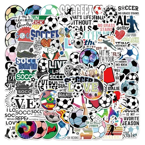 100 Sheets/Set Soccer Series Sticker, Cartoon Mixed Pattern Decorative Graffiti Sticker, Graphic Decal For DIY Craft Gift Sticker Packs, Diy Crafts Stickers