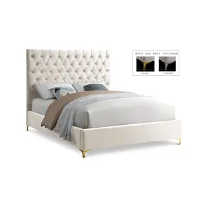 Cruz Cream Velvet Queen Bed