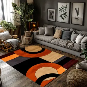 Burnt Orange Beige Black Abstract Geometric Crystal Velvet Area Rug Non‑Slip Modern Living Room Rug Home Decorative Rugs#AbstractGeometricRug #ModernHomeDecor #BurntOrangeBeigeBlackRug #ContemporaryPatternCarpet #CrystalVelvetRug