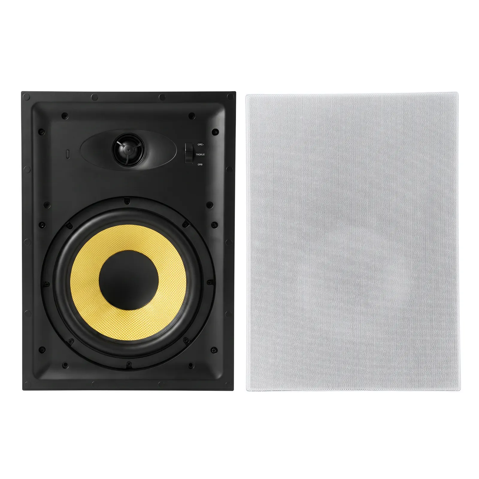 【summerfinds】VEVOR In-Wall Speakers, 8", In Wall Speaker System with Paintable Grille, Hi-Fi Sound, 200W Peak, 2-Way Rectangular Speakers, for Damp Humid Indoor Placement, Bath, Kitchen, Covered Porches, 1 Pair