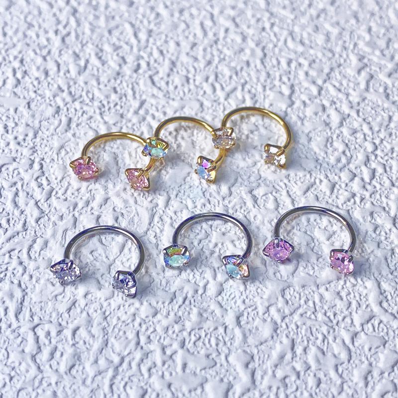 1pc Horseshoe Nose Ring Set, 316L Stainless Steel Double Cubic Synthetic Zirconia Threadless Inner Thread Nose Stud Piercing for Women and Men, Soft Cartilage Lip Spiral Piercing Bead, Ear Cartilage Earring, Nose Mid-Ring, and More, Suitable for
