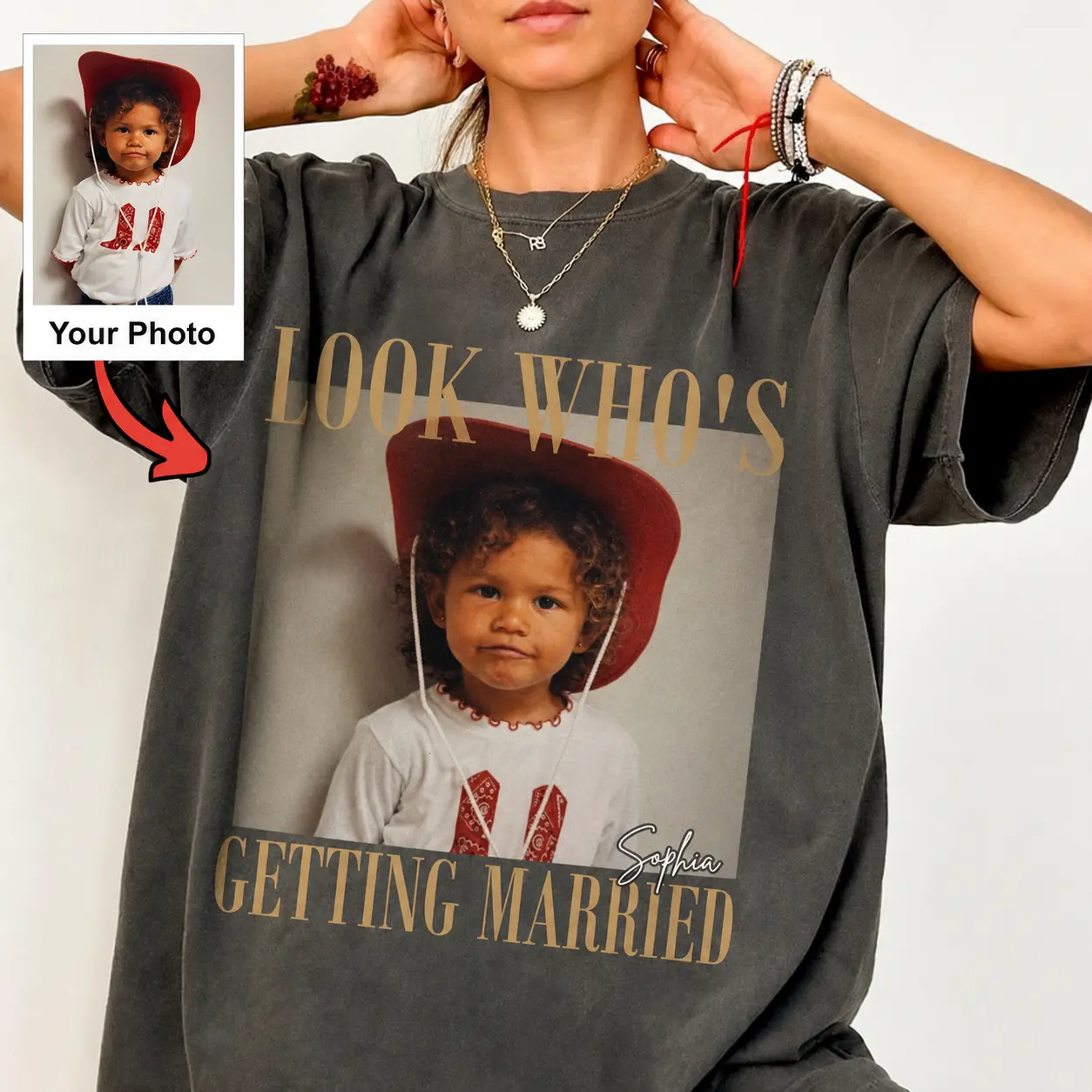Comfort Colors Look Who’s Getting Married Shirt Custom Bride Photo and Name Tee Personalized Wedding Shirt Bridal Shower Gift Bachelorette Tee Penny