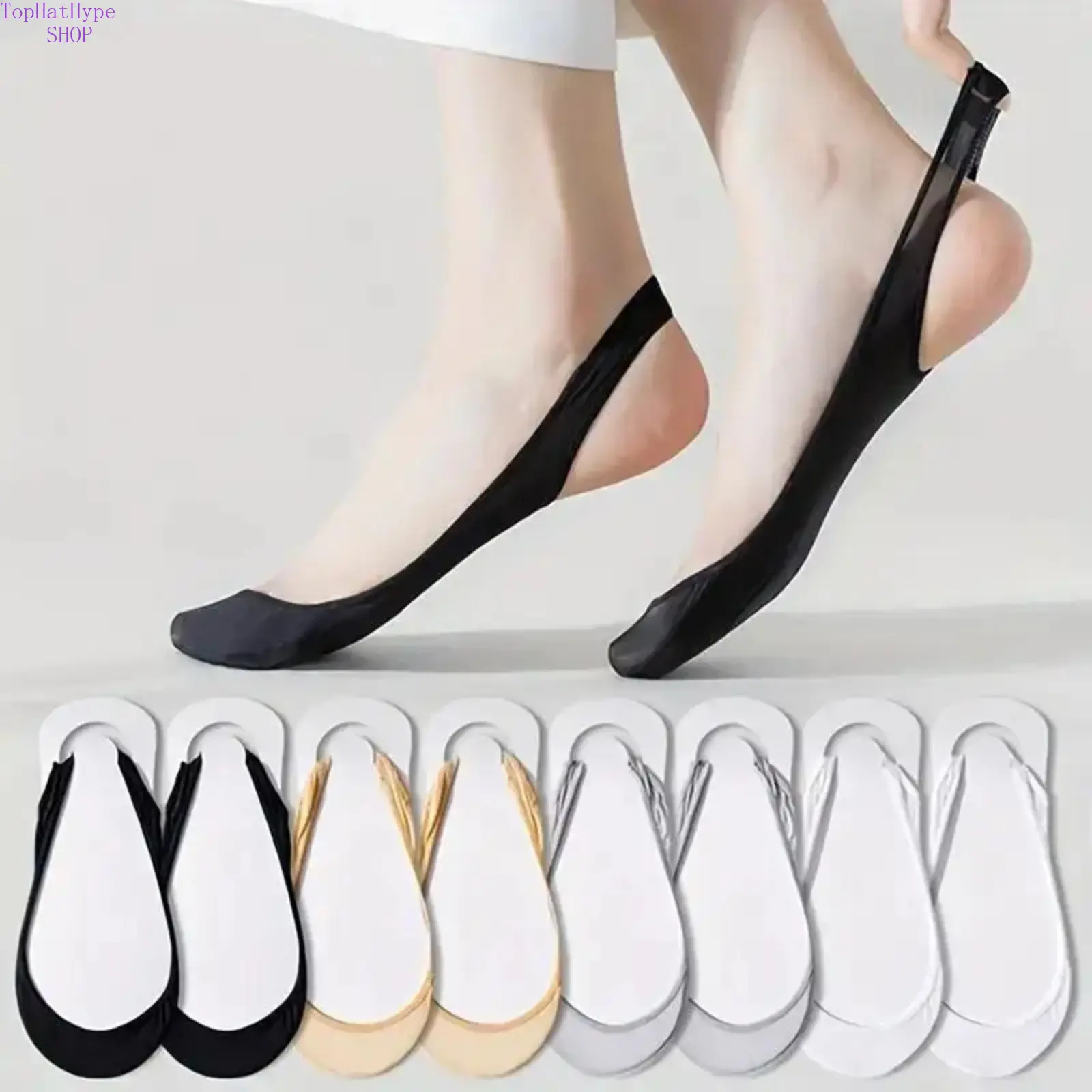 8 Pairs Women’s Sling‑Back No‑Show Liner Socks, Ultra Low‑Cut Invisible Non‑Slip Half Socks, Soft Breathable Comfortable Hidden Foot Liners for High Heels, Flats, Daily Casual & Office Wear