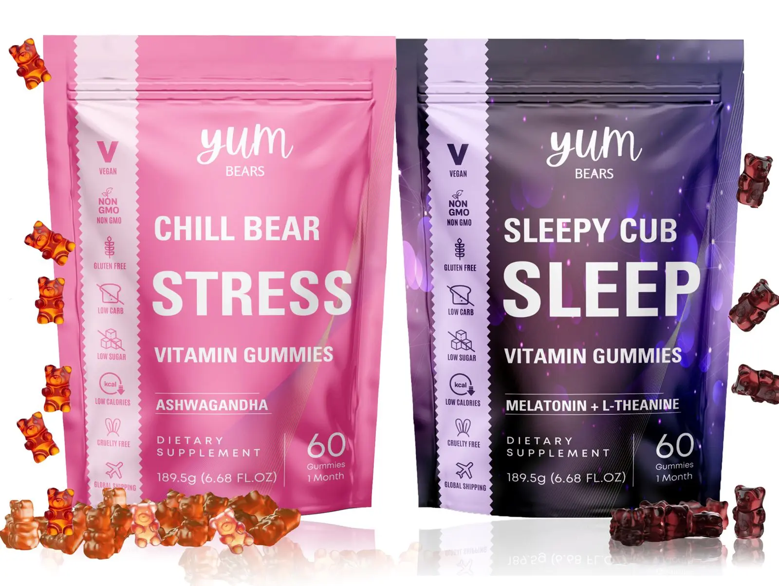 Yum Bears Sleep & Calm Gummies Bundle: 500mg Ashwagandha, GABA, Chamomile, Melatonin, L-Theanine for Calm, Focus, and Deep Sleep
