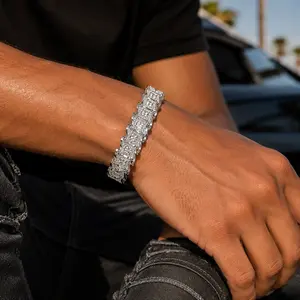 18mm Iced Out Bracelet for Men, Hip Hop Bling Tennis Bracelet with AAA+ CZ Stones, White Gold Plated Luxury Cuban Link Chain, Diamond Look Statement Jewelry, Secure Box Clasp, 7.5 Inch Wrist Bracelet for Streetwear, Rapper Style, Party, Club