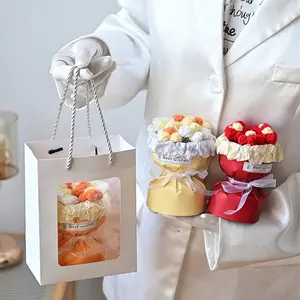 Handmade Knitted Puff Flower Bouquet | Mini Crochet Fake Flowers | Small Floral Favor for Mother’s Day | Gift for Her