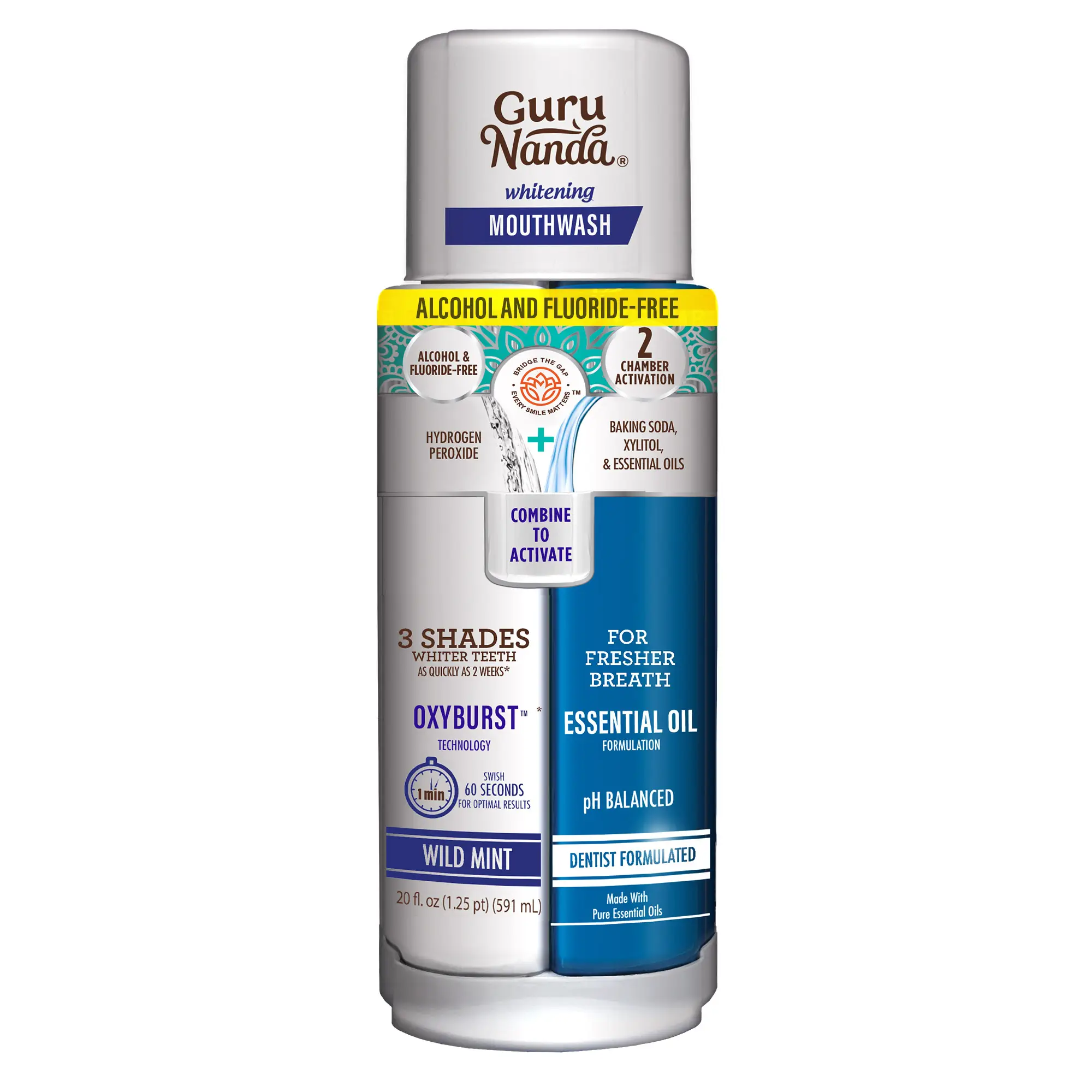 GuruNanda Whitening Dual Barrel Oxyburst Mouthwash (20 oz)