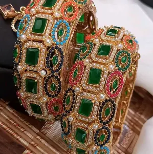 RED STONES Kara Set Chunky Bangle Cuff Bracelet with Colorful Beads and Elegant Design for Stylish Outfits