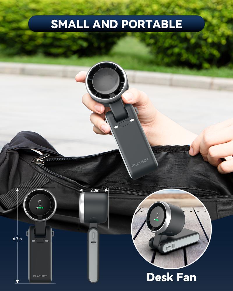 PLAYHOT Portable Handheld Turbo Fan, 5 Gear Wind,4000mAh Battery Operated, Up to 10 Working Hours, 3 IN 1 Hand Fan Rechargeable with Air Turbo Tech Cooling Fan for Outdoor Activities, Travel, Working, Summer Selected Products