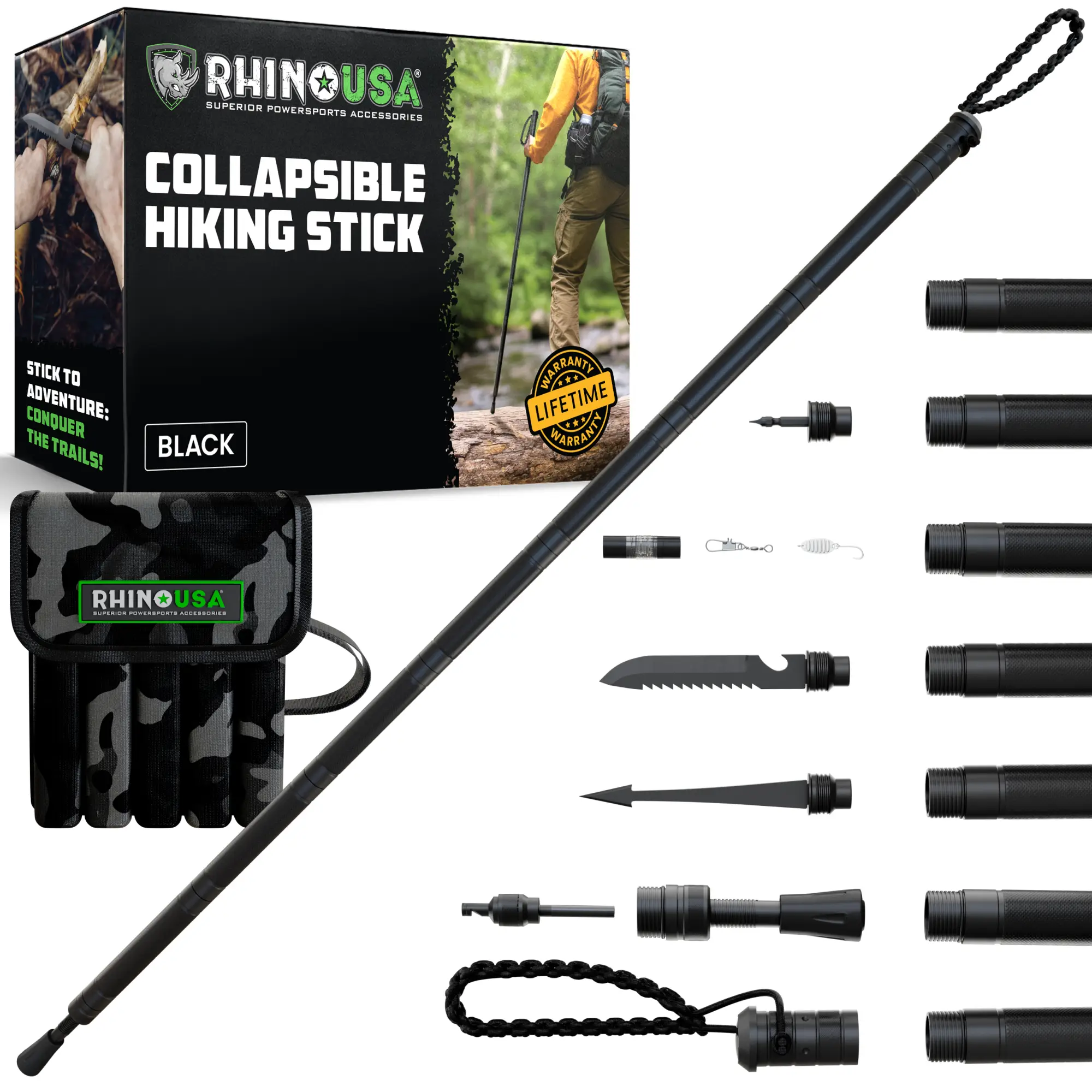 Rhino USA Hiking Stick – Essential Camping Gear for Hiking & Trekking – Durable Walking Stick for Outdoor Adventures, Travel Accessories