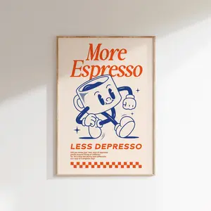More Espresso Less Depresso Wall Art Print Coffee Station Wall Art Decor, Coffee Bar Print, But First Coffee, Apartment Art Y2K Room Wall Decoration