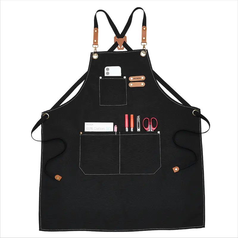 MEEDEN Adjustable Crossback Apron - 26.7" Wide, 29.5" Long, 3 Large Capacity Pockets, Brass Buckles, Brush Holders, Waterproof Polyester Canvas, All Purpose Artist Apron for Home Supplies, Gardening