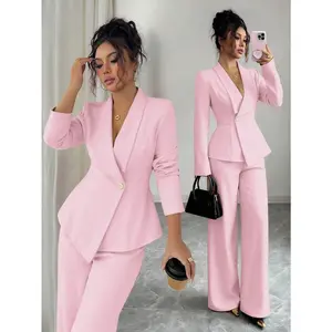 Women's suit, suit fabric, lapel collar, long sleeves, waist-cinched A-line asymmetric hem, metal button decoration, exquisite and elegant, suitable for office, commuting, street style