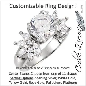 Cubic Zirconia Engagement Ring- The Margarita (Customizable Center with Dual Marquise 5-stone Clusters)