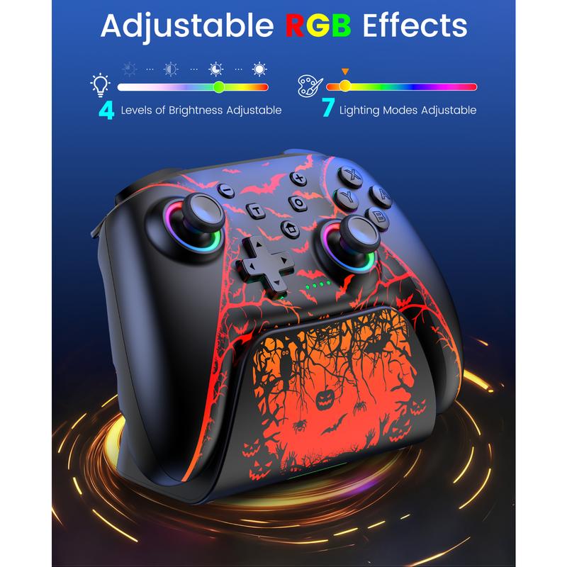 Switch 2 Controller for Nintendo Switch 2/Switch/OLED/Lite Controllers, Wireless Switch Controller with Charging Dock, Switch Pro Controller with Hall Effect, Programmable, Turbo and Vibration, Pumpkin Glow