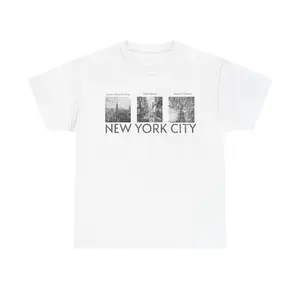 Men’s Heavy Cotton New York City Print  Short Sleeve T-Shirt Fabric Menswear  Basic Classic Casual