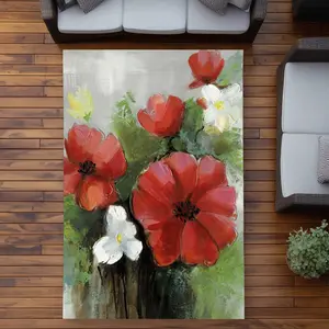212 MAIN Rectangular Shape Indoor-Outdoor Area Rug - 5x7 ft Large Size Abstract Red Wild Flowers Home Decor Carpet (Model C1ROAR57XSXRD3)