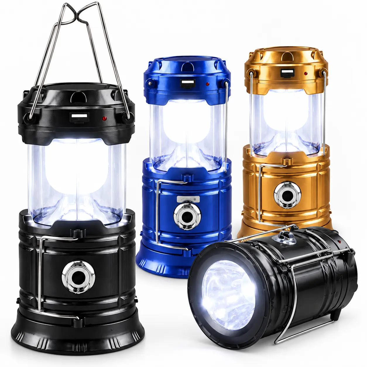 4-Pack Collapsible Solar Camping Lantern,3 Colors Available, Solar & USB Rechargeable LED Emergency Light, Portable Hanging Flashlight for Camping, Hurricane, Power Outage, Indoor & Outdoor Use