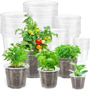 60 count Clear  Pots with Drainage Holes,Transparent Plastic  Pot Seedling Pots,Seed Starter Pots for Planting,Transplanting,Flower,,Cuttings(3/4/5/6/6.7 Inch)