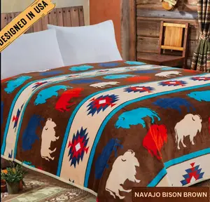 Rodeo ™ Navajo Bison Brown Flannel King Throw 2.2KG