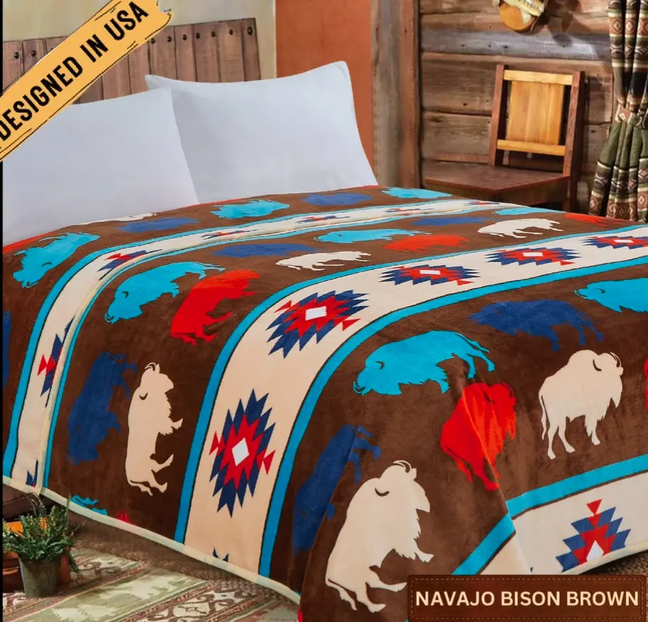 Rodeo ™ Navajo Bison Brown Flannel King Throw 2.2KG