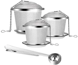 Tea Infuser for Loose Tea, Loose Leaf Tea Infusers Set, Fine Mesh Tea Steeper with Spoon and Drip Trays, Tea Diffusers with Extented Chain Hook for Tea Lovers
