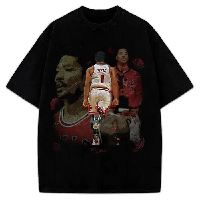 Menswear Cotton Men's Short-Sleeve T-Shirt, Derrick Rose Retirement Basketball Career Tribute Top