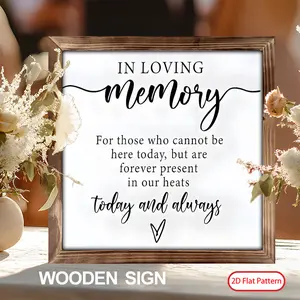 (2D Flat)  1PC 8 x 8 Inches Romantic Wedding Wooden Sign In Loving Memory Text Memorial Table Sign for Wedding Bridal Shower Party Decor, Loving Memory for Ceremony and Reception