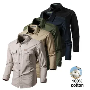 Men’s 100% Cotton Long-Sleeve Shirt — Men’s clothing, loose fit, multiple pockets, full sleeves, stylish, suitable for everyday wear