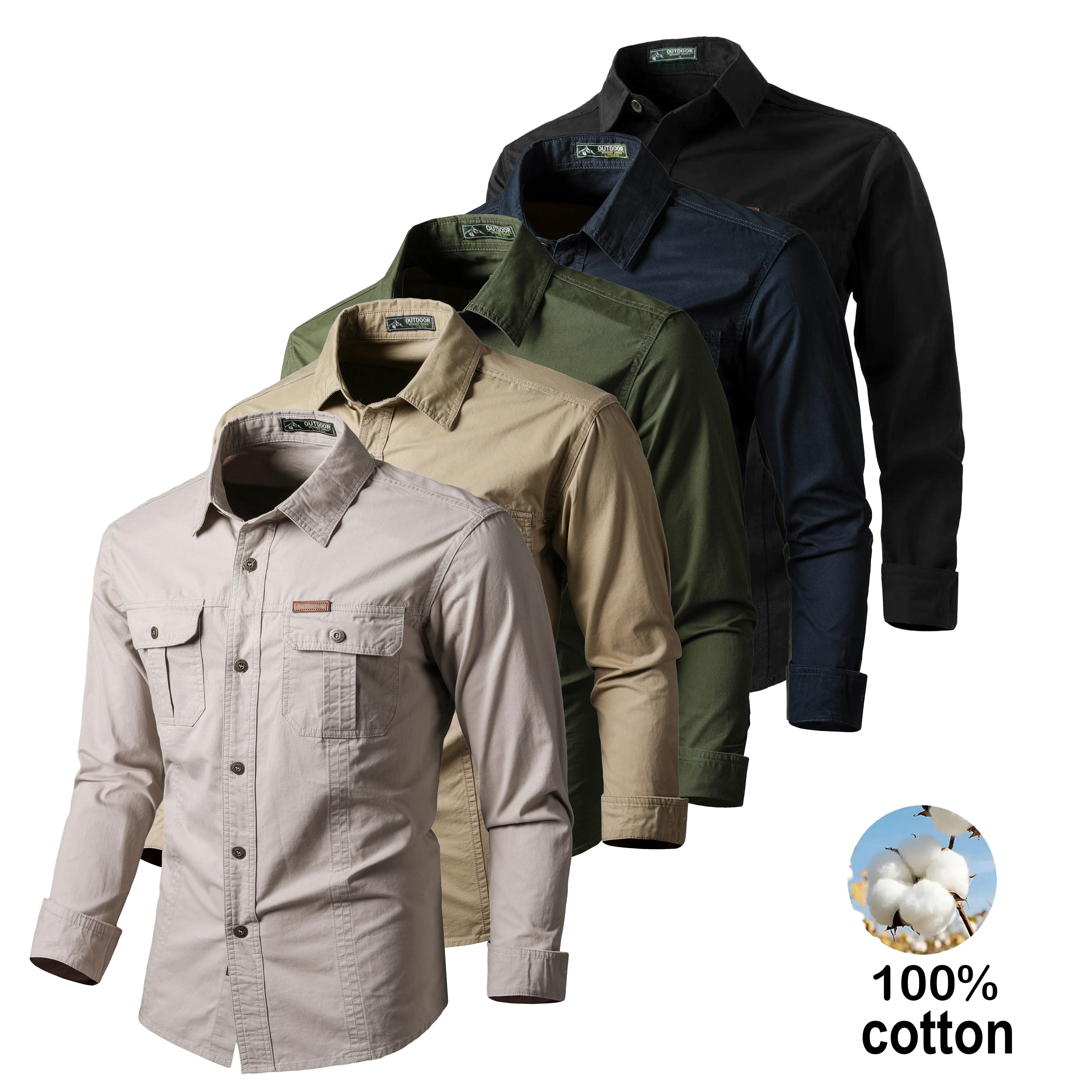 Men's 100% Cotton Long-Sleeve Shirt - Menswear Top, Relaxed Fit, Soft, Multiple Pockets, Stylish, Suitable for Everyday Wear, Buttons, Elegant, Casual Shirts, Wardrobe Staples