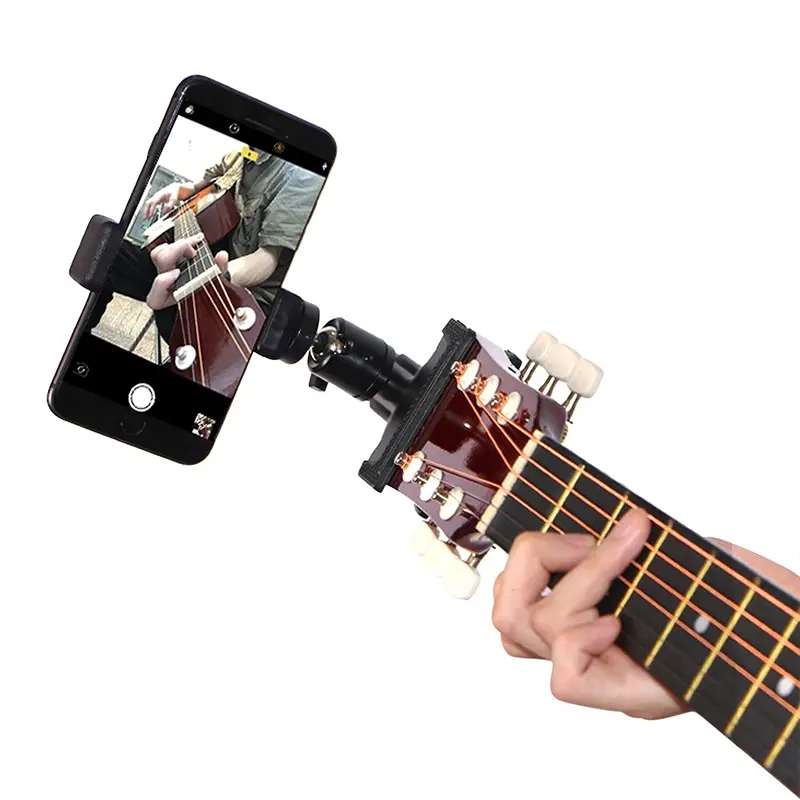 Guitar Head Phone Holder Mount for Live Broadcast Teaching Video Recording Android and iPhone Compatible Guitar/Electric Guitar/Bass/Ukulele Cell Phone Holder Mobile Mount